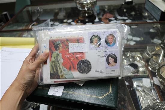 Three first day cover coins and an album and other first day covers